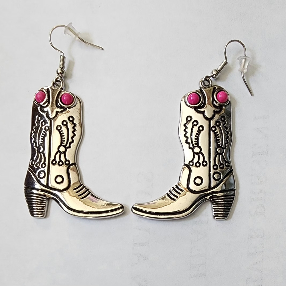 Cowboy Boot Earrings with Pink Accents